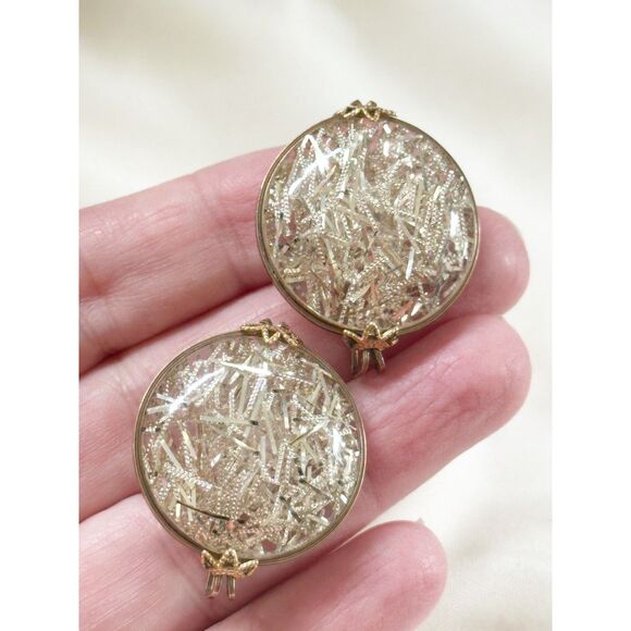 Hillcraft Silver Confetti Lucite Earrings Slide On Backs GF wire - Picture 4 of 5
